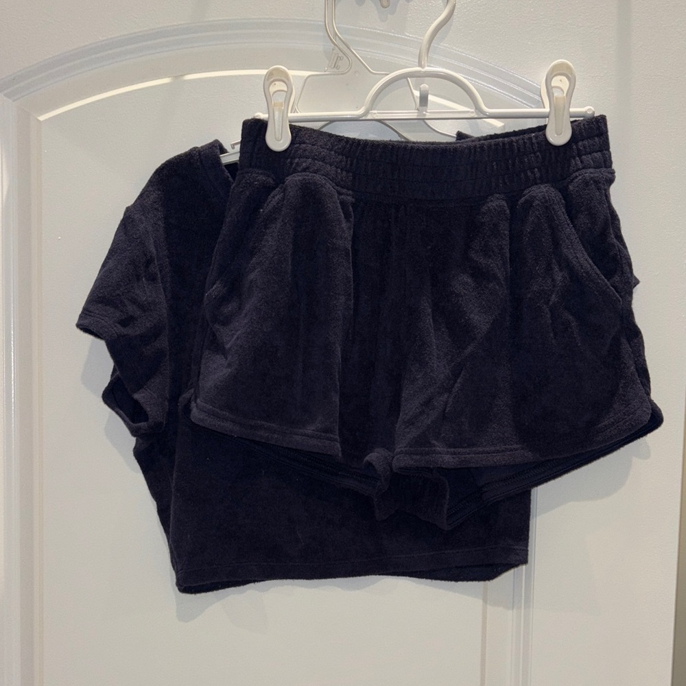 Aerie Navy Blue Terry Cloth Top and Shorts set